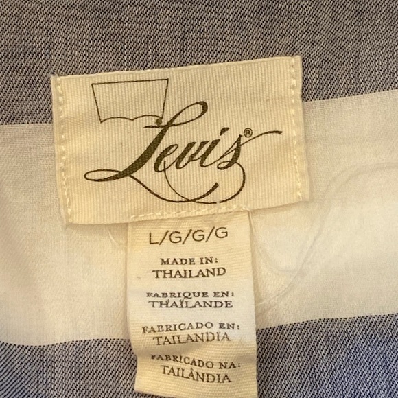 levi womans blouse stripe button Front Blue White - Picture 5 of 11